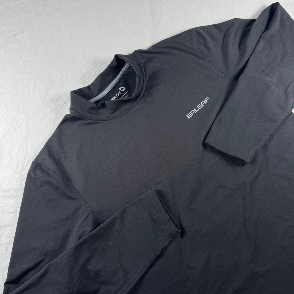 Baleaf Men's Size L Black Mock Neck Long Sleeve Fleece Lined Thermal Shirt